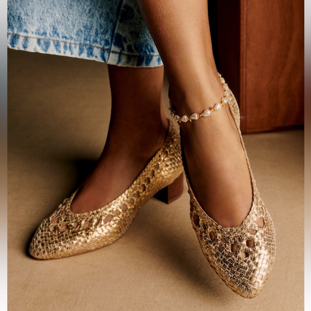 Sezane Anya High Heels in Smooth Braided Gold sz 40